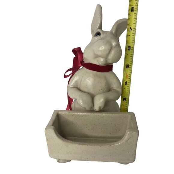 Ceramic art rabbit napkin holder candy dish Easter party decor signed 8" - Picture 6 of 9